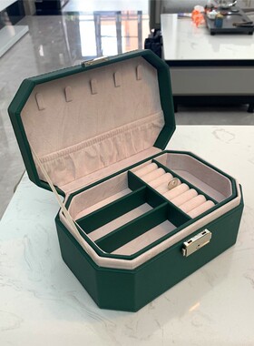 高级欧式简约清新耳环耳钉戒指耳饰桌面首饰盒黑色便携网红收纳盒