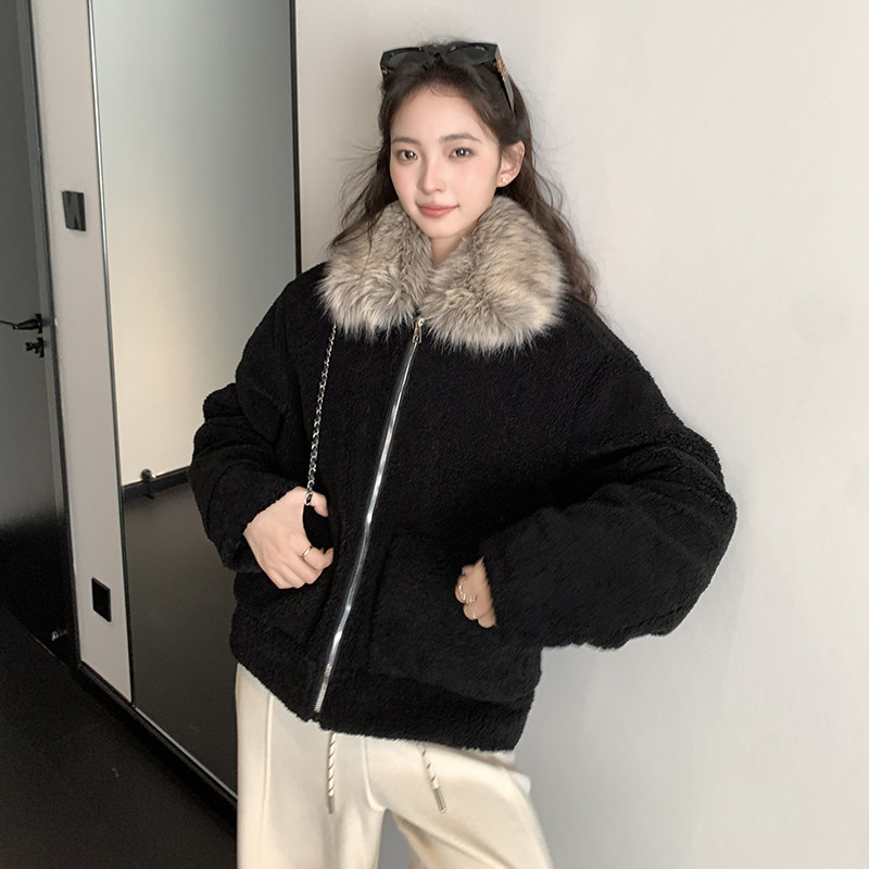 冬季短款加厚羊羔毛棉服女