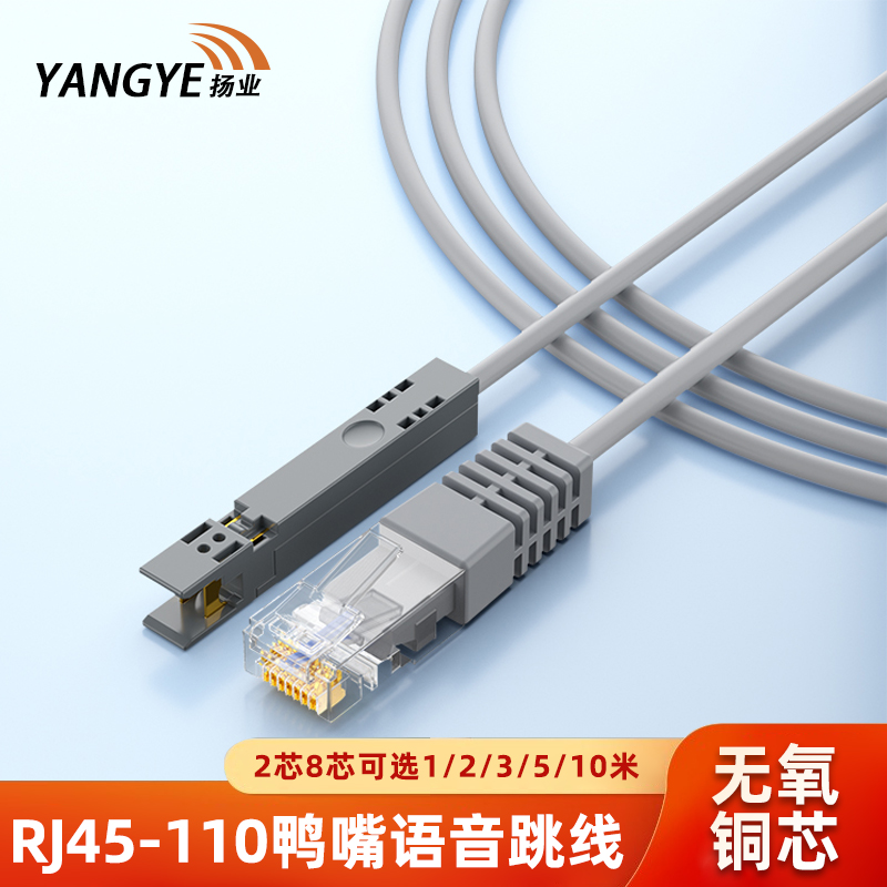扬业 室内2芯三类一对RJ45-110鸭嘴跳线 8芯超五类四对语音跳线 1/2/3/5/10米 110配线架电话语音工程专用线