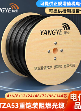 扬业YE-GYFTZA53-4B1.3重凯层绞式非金属加强芯铠装阻燃光缆4/6/8/12/24/48/72/96/144芯室外单模光纤通信线