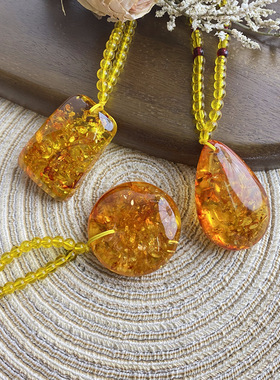 水滴新中式国风吊坠毛衣链蜜蜡项链男女木佛珠串珠唐装挂件秋冬季