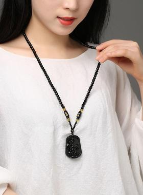 十二生肖黑曜石男女新中式国风串珠佛珠项链毛衣链配饰唐装挂件潮