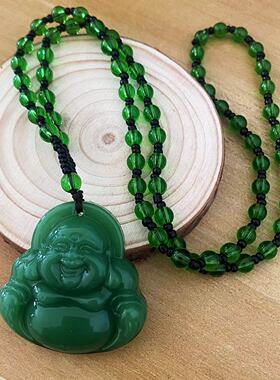 新中式国风串珠双面雕刻笑佛男女项链毛衣链配饰旗袍挂件高级感
