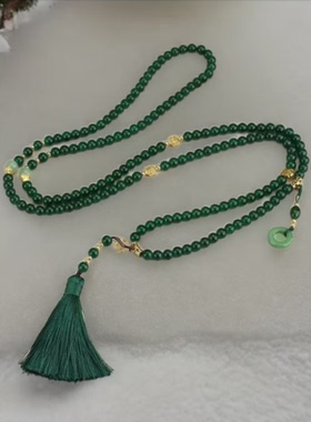 斜挎链串珠祖母绿高级感轻奢女新中式国风旗袍汉服配饰流苏毛衣链