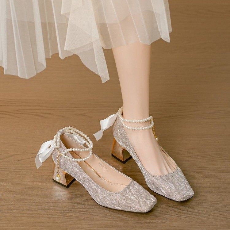法式珍珠玛丽珍高跟鞋女款2026年新款粗跟绑带结婚鞋高级感新娘鞋,女鞋,婚鞋,淘宝优惠券,粉丝福利购,淘宝优惠卷