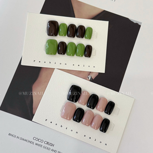 美甲纯色跳色 纯手工定制美甲显白高级假指甲短款 MUZI穿戴甲