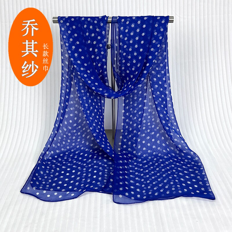 春秋小波点丝巾百搭女小圆点围巾气质黑白纱巾薄款乔其纱披肩波点
