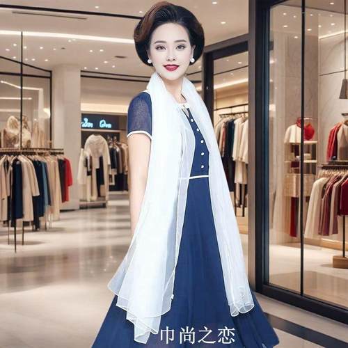 中老年纯色围巾百搭白色丝巾薄款沙滩披肩长款纱巾女防晒春秋洋气