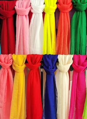 大红色跳舞长款雪纺围巾乔其纱丝巾薄款女士百搭素色单色纱巾旅游