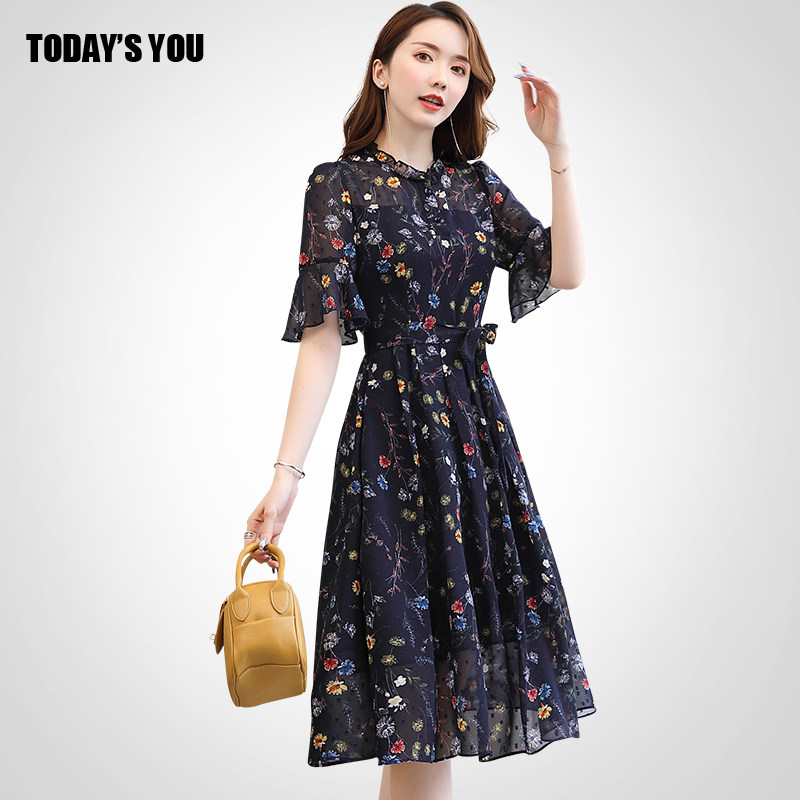 法式雪纺碎花连衣裙女夏2020新款小心机显瘦气质大码女装胖mm裙子