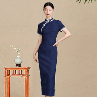高档旗袍长款短袖复古老上海滩民国文艺气质改良新中式高级感海派