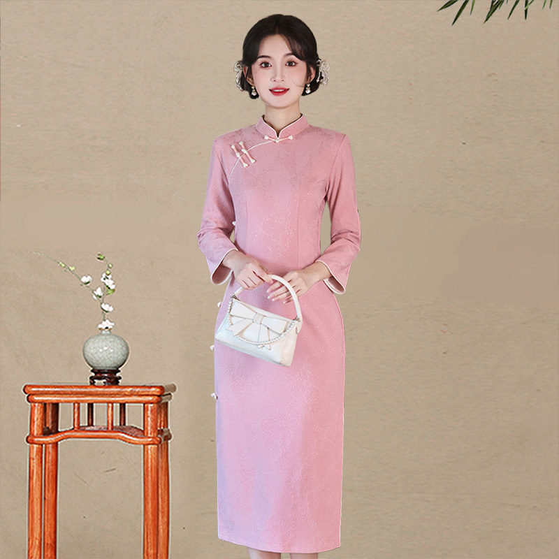 国风新中式秋季中长袖旗袍