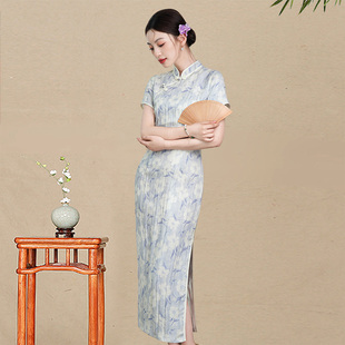 提花丝绸旗袍长款适合年轻人穿的可以上班穿的2025新中式小个子夏