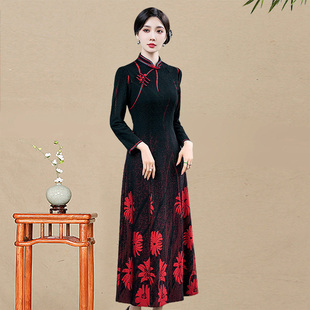日常旗袍连衣裙长款长袖复古传统年轻款老上海滩优雅2025新款春款