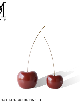 轻奢红色樱桃树脂桌面静物摆件