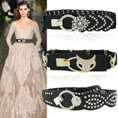 时尚 配裙子 饰风衣松紧宽腰封外搭 加长水钻腰带女 百搭黑色弹力装