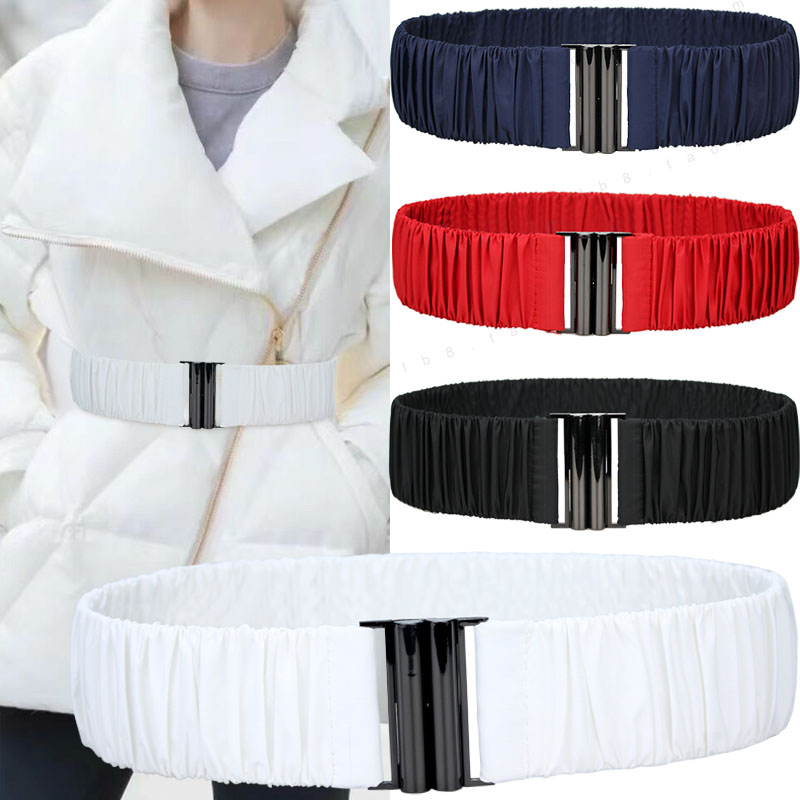 女褶皱弹力腰带羽绒服配饰加长新