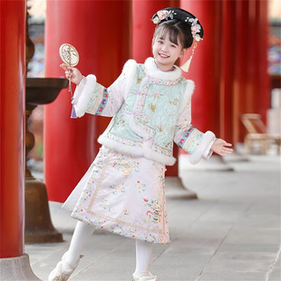 女童格格服加厚冬装2025新款儿童汉服女孩中国风拜年服清朝旗袍服
