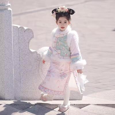 女童格格服加厚冬装2025新款儿童汉服女孩中国风拜年服清朝旗袍服