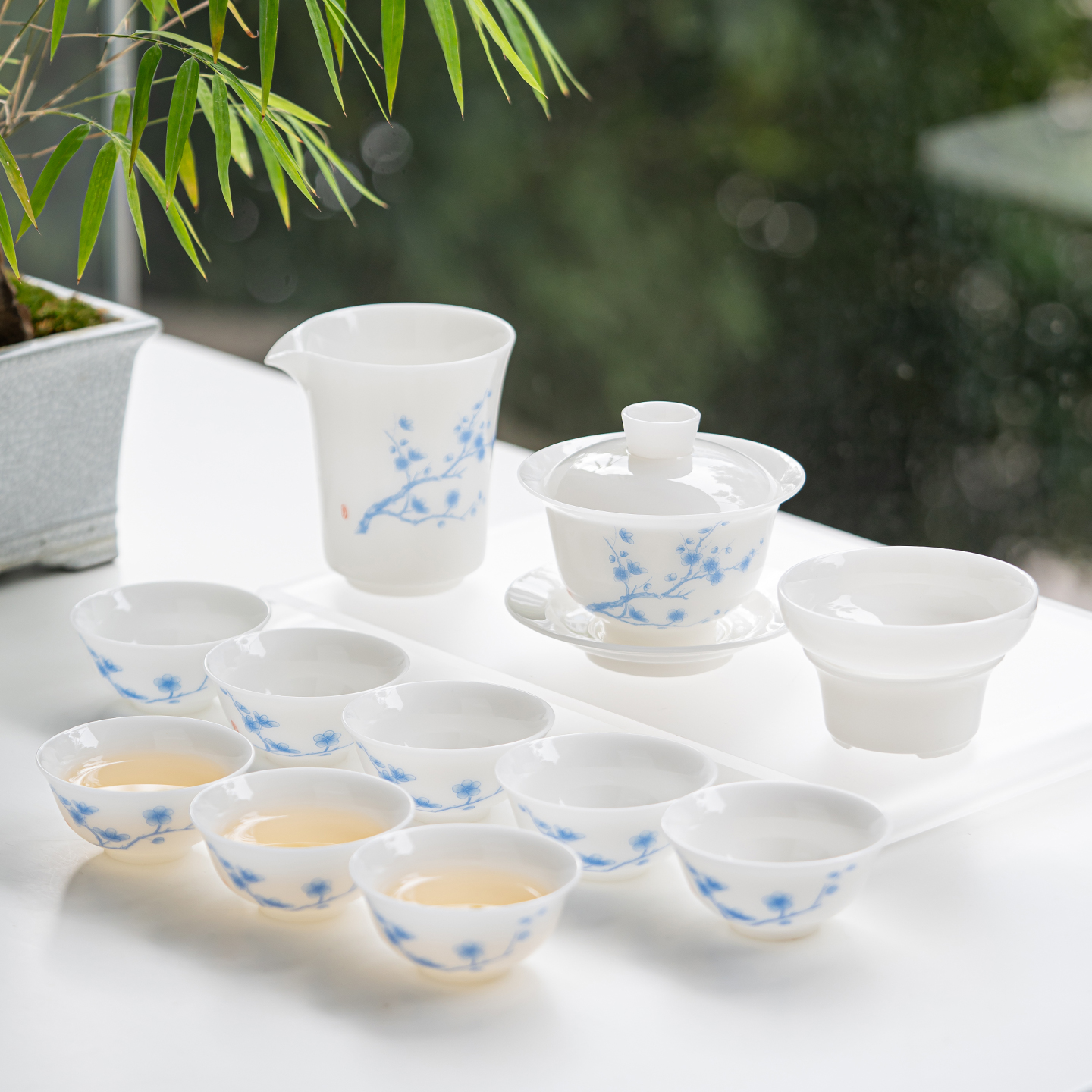 冰种青花瓷盖碗茶具套装