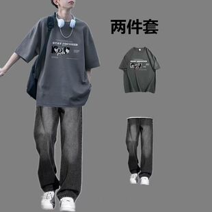 夏季男士纯棉圆领T恤短袖休闲运动套装潮流时尚宽松帅气韩版学生