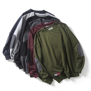 HK设计士袖标补丁单 柜子货298！春秋男装圆领卫衣运动休闲套头衫