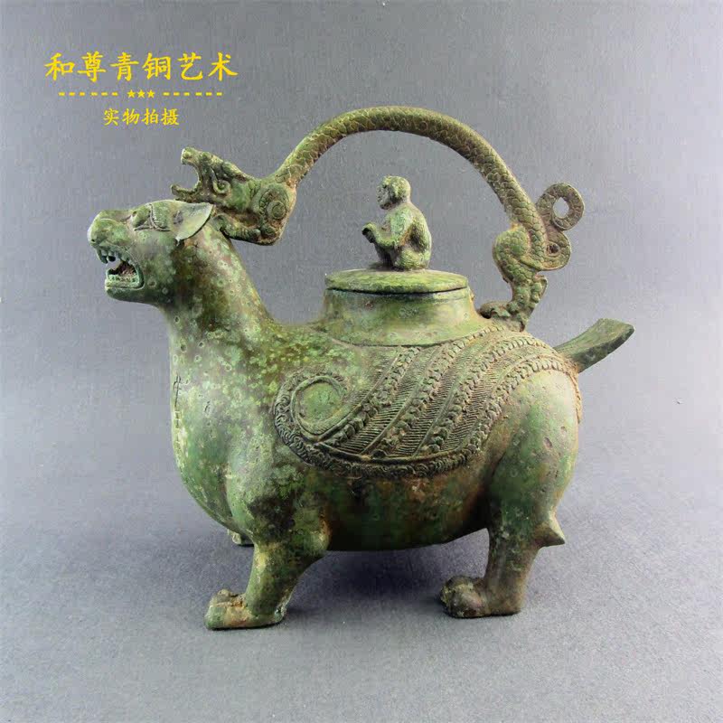 和尊青铜艺术仿古青铜器提梁卣工艺品摆件仿古礼品装饰古典装修