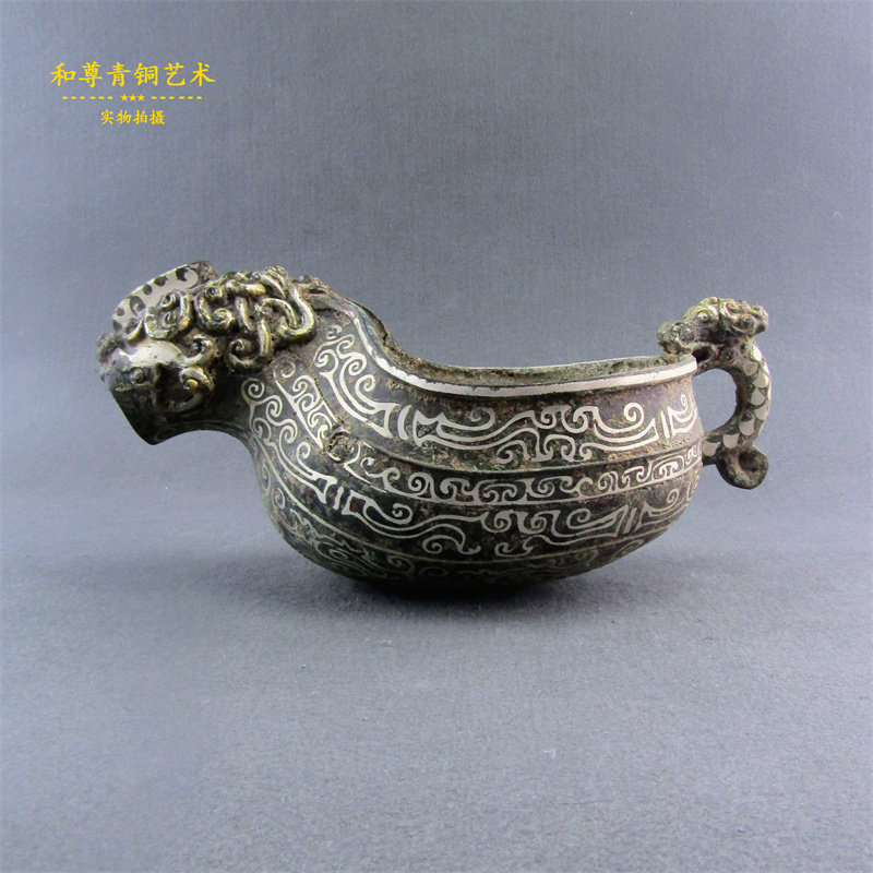 仿古青铜器错银仲邑家居摆件工艺品博古架摆件复古怀旧收藏艺术品