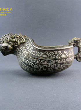 仿古青铜器错银仲邑家居摆件工艺品博古架摆件复古怀旧收藏艺术品