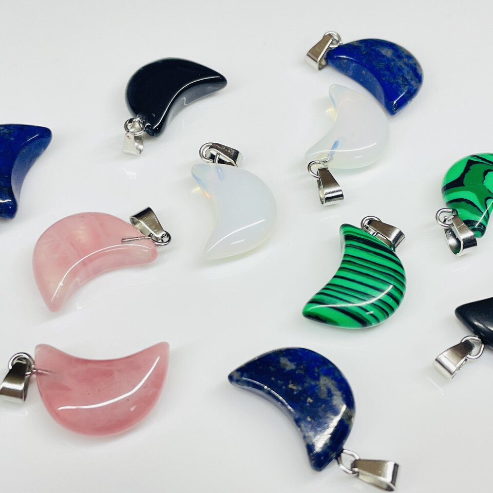 天然石半宝石水晶迷你小月亮吊坠手工 DIY饰品配件项链耳环钥匙扣