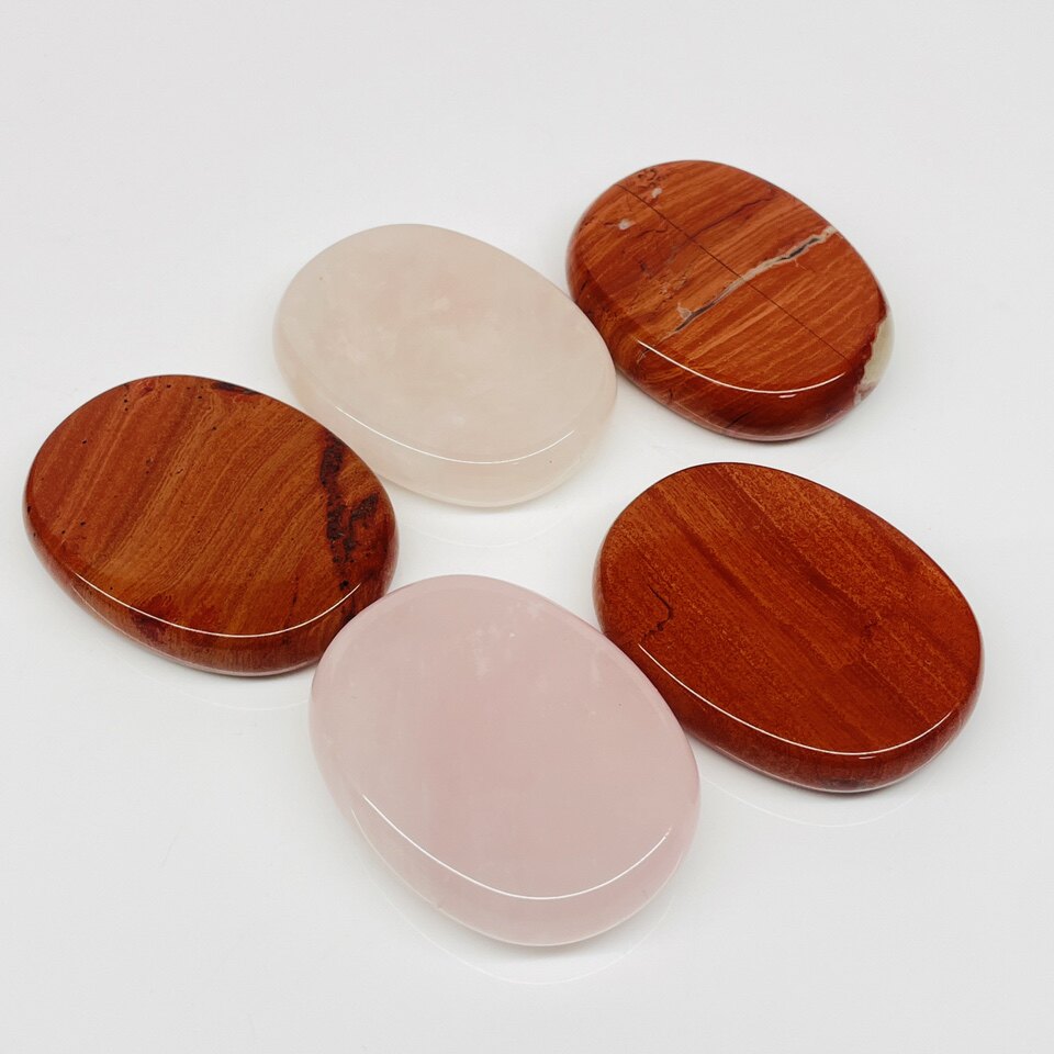 跨境热卖45mm椭圆形扁石天然石水晶双平面裸石手机后贴石饰品配件