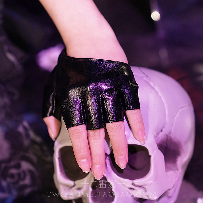 蒸汽朋克军lo表演四分露指皮手套