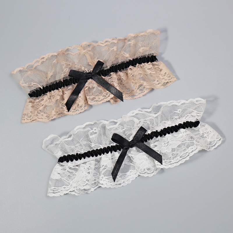 黑色蝴蝶结蕾丝花边腿环