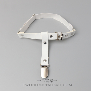 朋克哥特风白色可调腿环PU性感吊袜带暗黑原宿腿饰绑带cosplay