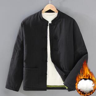 中国风苎麻棉衣男冬季加厚保暖中式上衣棉服盘扣复古唐装棉袄外套