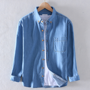 男士纯棉牛仔衬衫长袖春季休闲宽松上衣高级感全棉水洗软衬衣外套