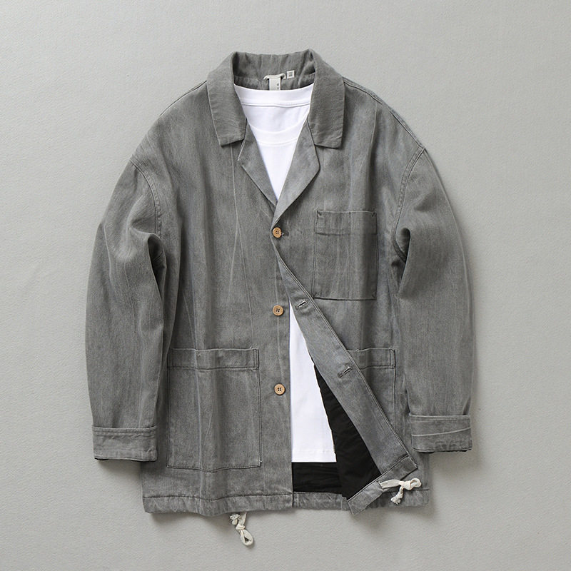 天丝休闲西装男春秋宽松大码男装上衣高级感做旧复古西服夹克外套