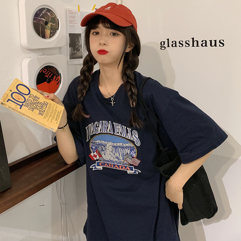 Real shot 2021 new summer half sleeve net red ins super fire top women loose Korean popular student T-shirt