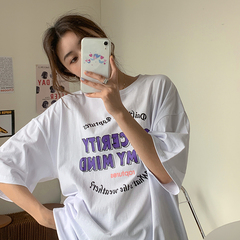 Real shot net red loose medium long short sleeve T-shirt for women