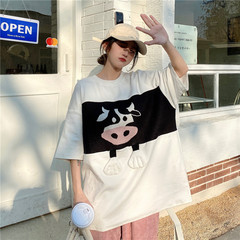 Real shot 2021 new calf T-shirt Korean top