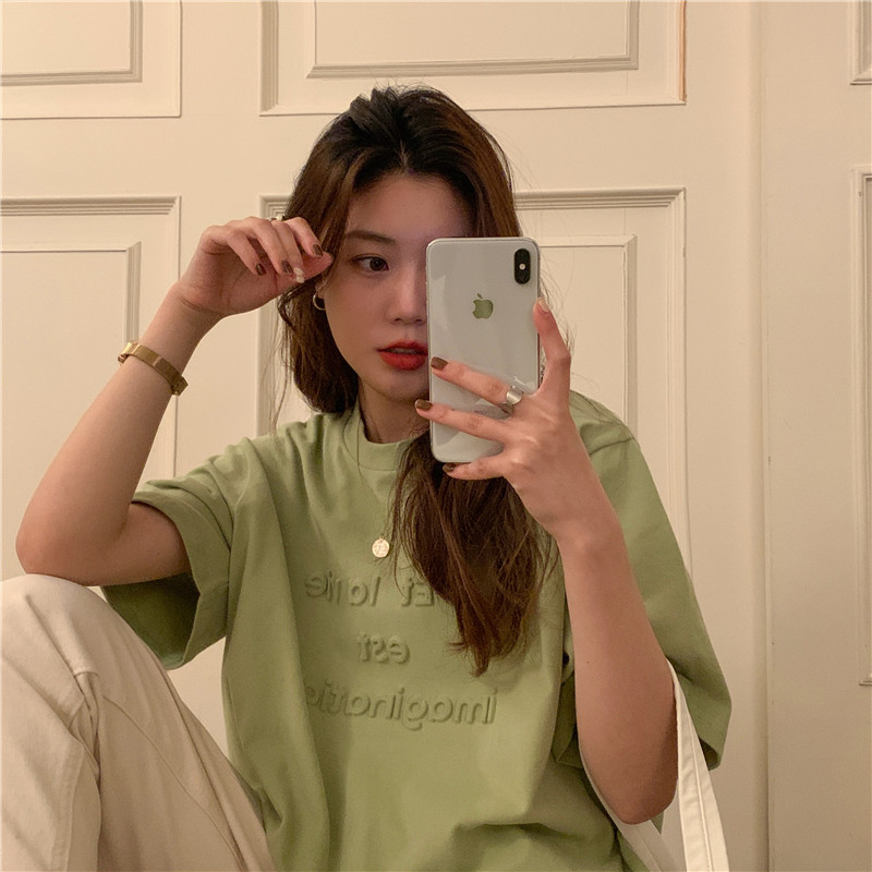 Real shot short sleeve T-shirt women's design sense minority loose Korean fashion Japanese half sleeve top