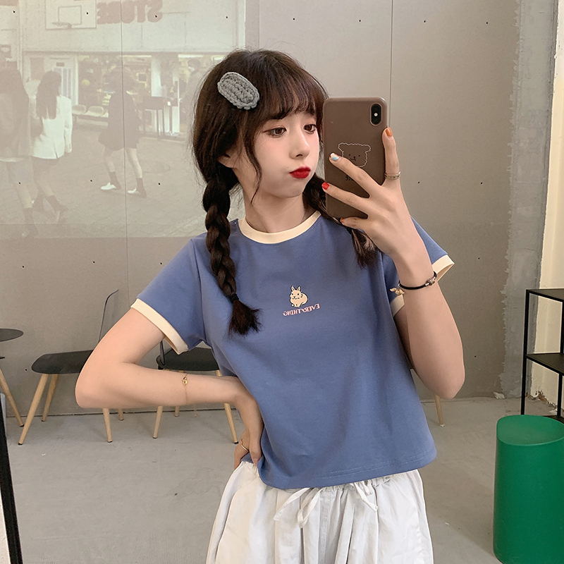 Real shot new short sleeve T-shirt high waist short top summer fashion