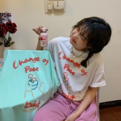 Real shot white letter printed short sleeve T-shirt women's Korean loose design top