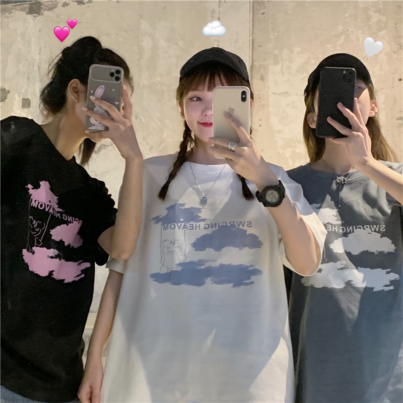 Original live shot fashion Harajuku style loose Korean versatile short sleeve T-shirt