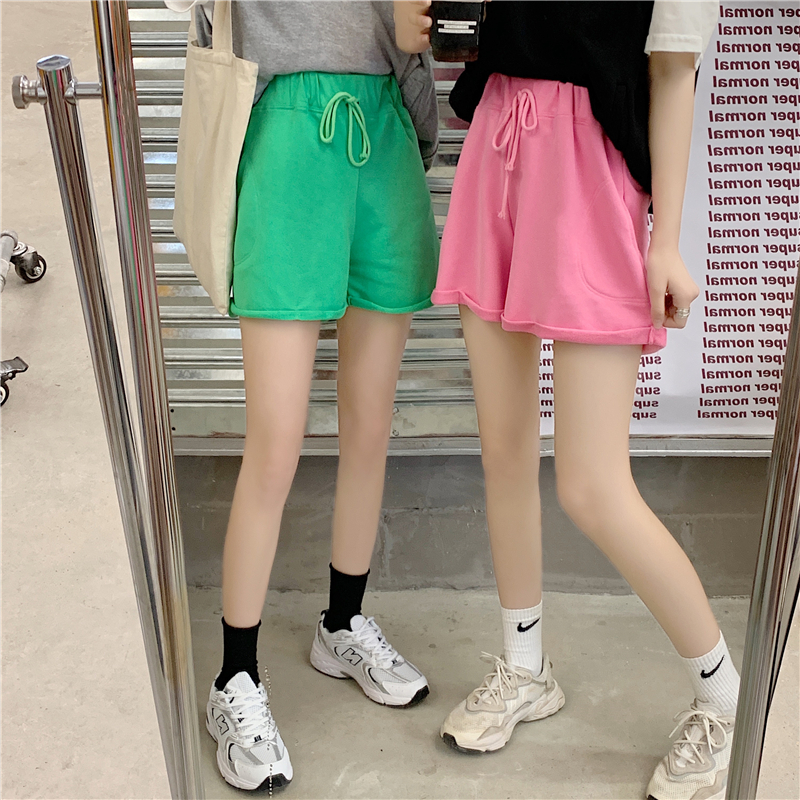 Five color high waist and thin elastic waist and wide leg shorts