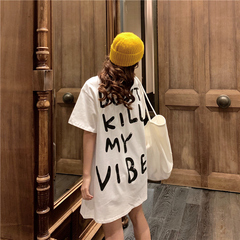 Real shot Summer Short Sleeve T-Shirt women's middle and long style design