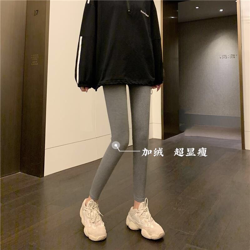 Real shot Plush high waisted Leggings for women wearing new Korean slim elastic pants