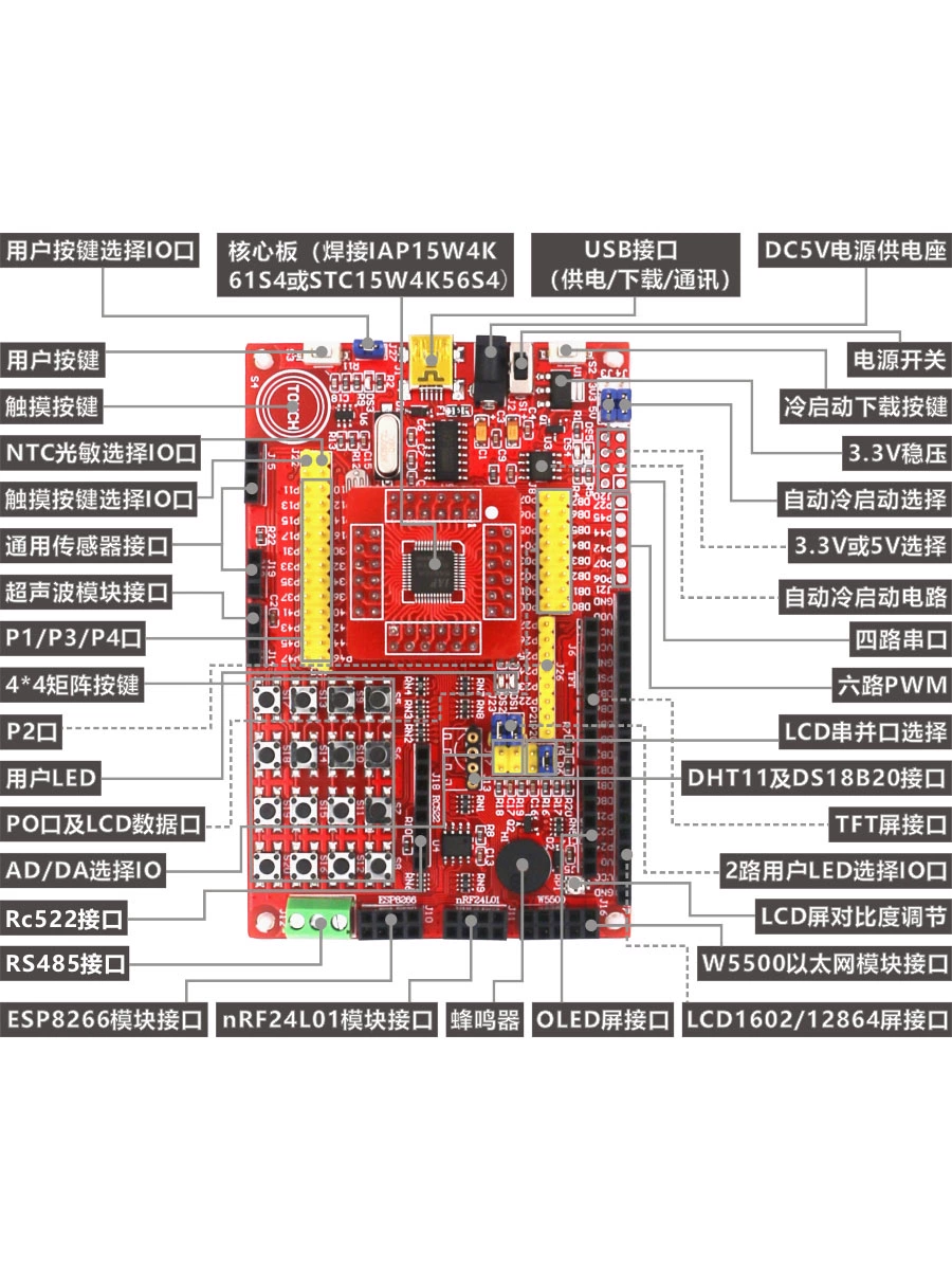 STC15W4K56/IAP15W4K61S4开发板W5500学习板ESP8266实验51单片机 电子元器件市场 开发板/学习板/评估板/工控板 原图主图