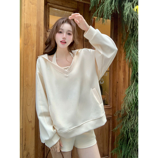 2025早春新款连帽卫衣套装短裤背心三件套设计感运动休闲宽松慵懒