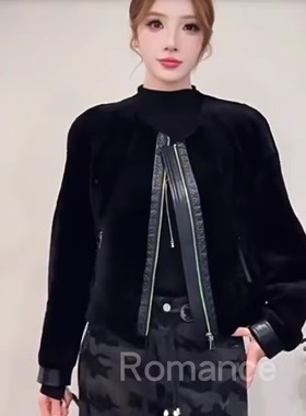 2025冬新短款圆领莫伊拉贡真皮皮毛一体外套女百搭毛海宁皮草爆款